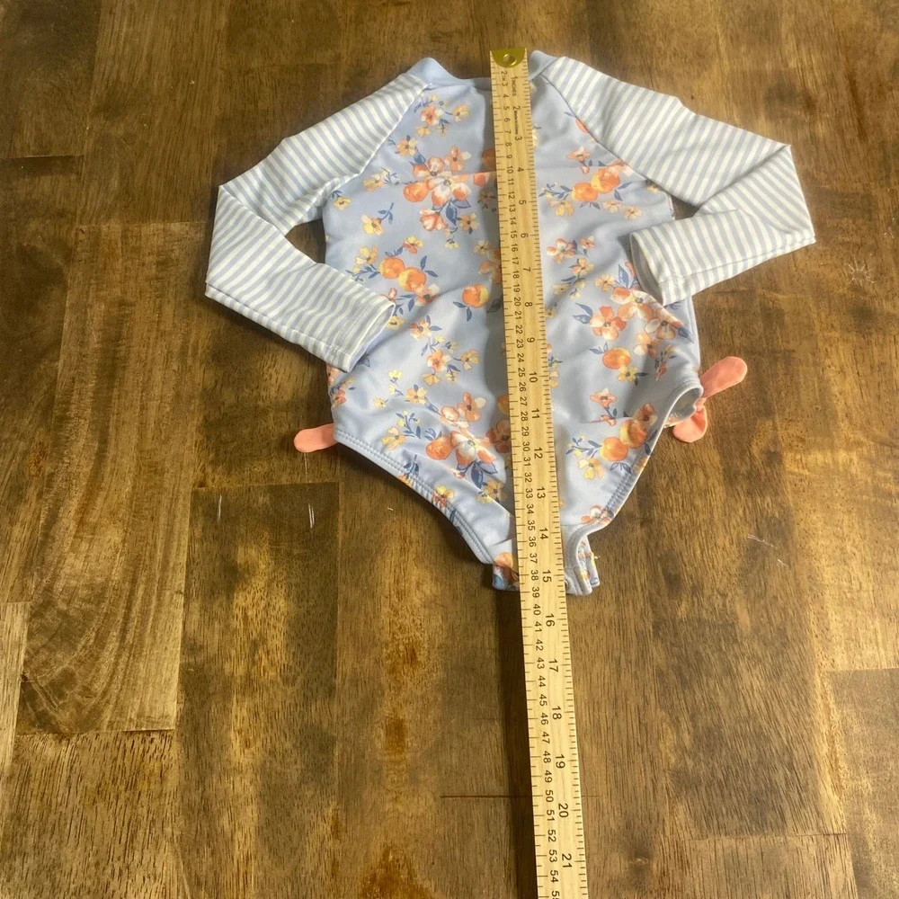 OshKosh B'gosh Swimsuit Kids Blue Floral‎ Long Sleeve Rash Guard SIZE 18M